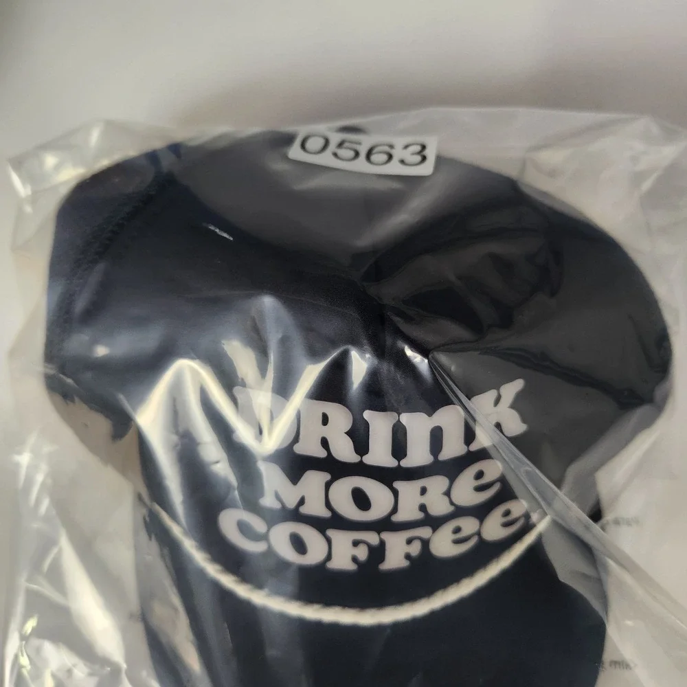 Dutch Bros Drink More Coffee Hat Cap Snap Back Black White Trucker Mesh Mens‎